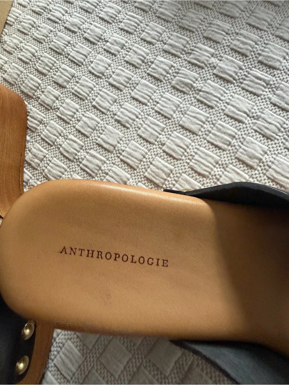 Anthropologie Black Leather Wood-Platform Clog Sandals - Classic Women's Slide